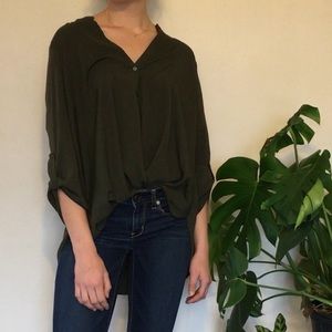 Lush Green Buttoned Chiffon Blouse